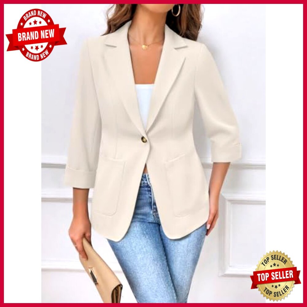 Tailored Notch Collar Blazer, Polyester Blend, Of… - image 5